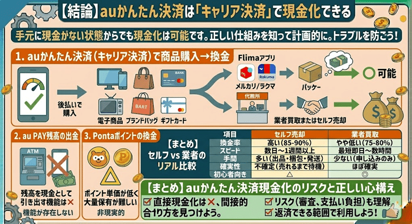 【結論】auかんたん決済は「キャリア決済」で現金化できる
