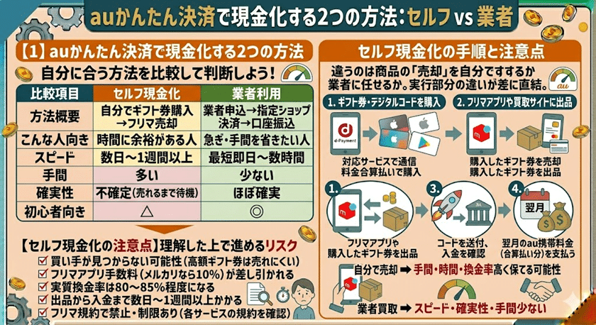 auかんたん決済で現金化する2つの方法 セルフ vs 業者