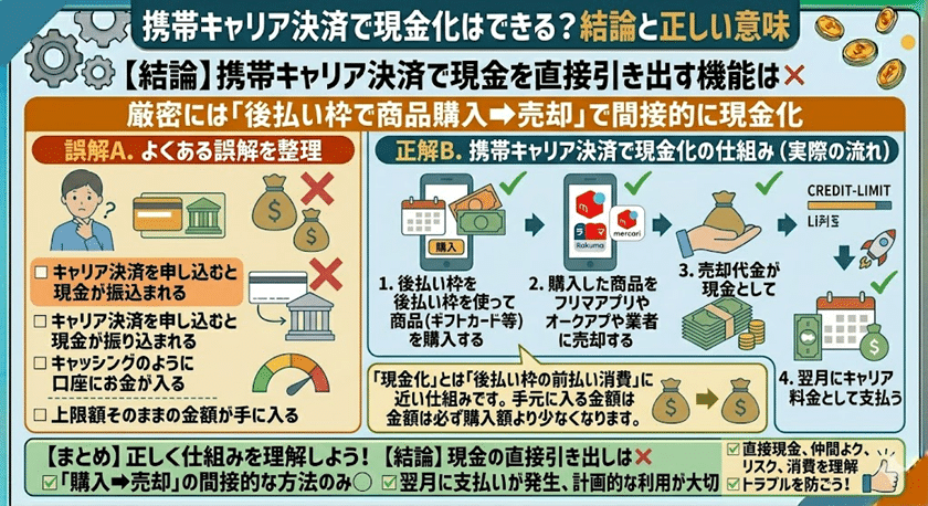 携帯キャリア決済で現金化はできる？結論と正しい意味