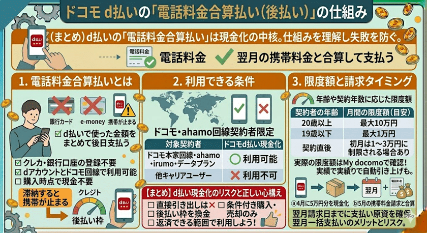 ドコモd払いの「電話料金合算払い（後払い）」の仕組み
