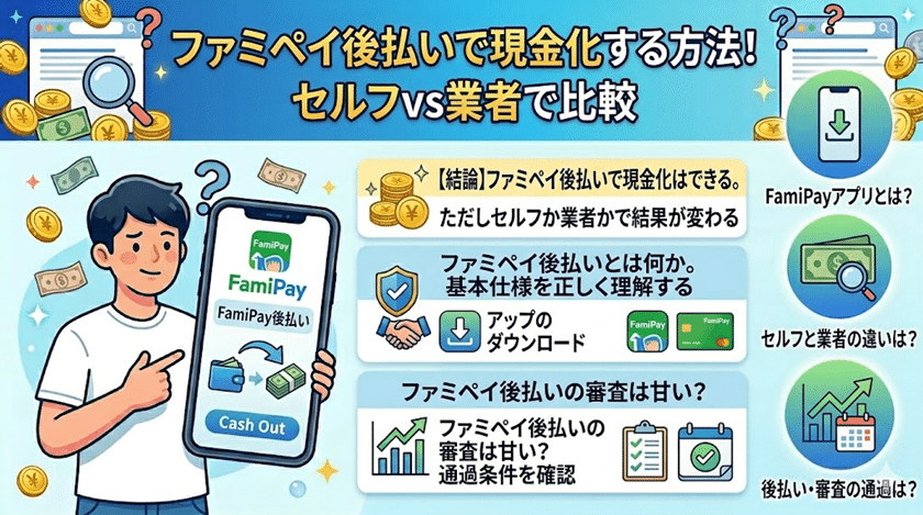 ファミペイ後払いで現金化する方法！セルフvs業者で比較