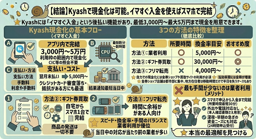【結論】Kyashで現金化は可能。イマすぐ入金を使えばスマホで完結