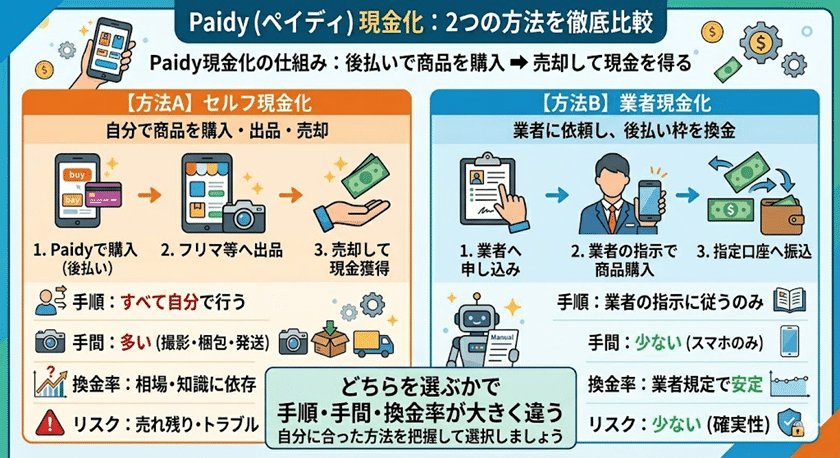 Paidy（ペイディ）現金化は「自分でやる」か「業者を使う」の2択