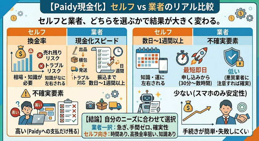 【Paidy（ペイディ）現金化】セルフ vs 業者のリアル比較