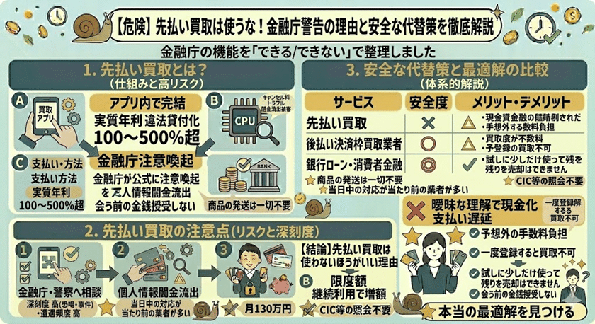 【危険】先払い買取は使うな！金融庁警告の理由と安全な代替策を徹底解説