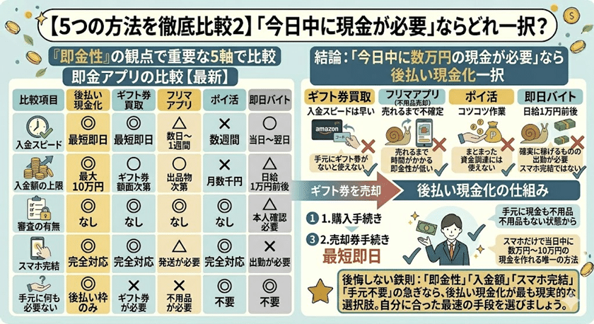 【5つの方法を徹底比較2】「今日中に現金が必要」ならどれ一択？