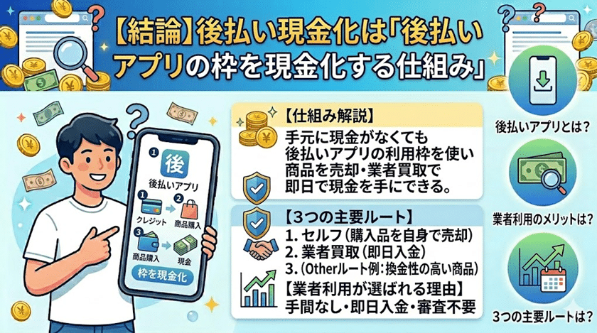 【結論】後払い現金化は「後払いアプリの枠を現金化する仕組み」