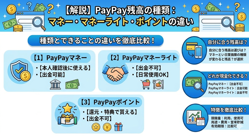 【PayPay残高の種類】マネー・マネーライト・ポイントの違い