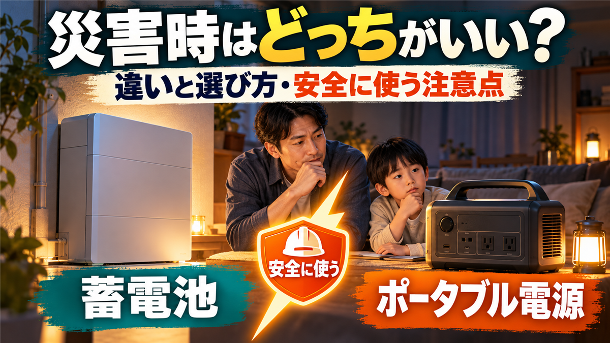 災害時は蓄電池とポータブル電源どっちがいい？違いと選び方、安全に使う注意点