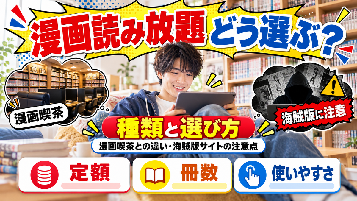 漫画読み放題サービスの種類と選び方!漫画喫茶との違いと海賊版サイトの注意点