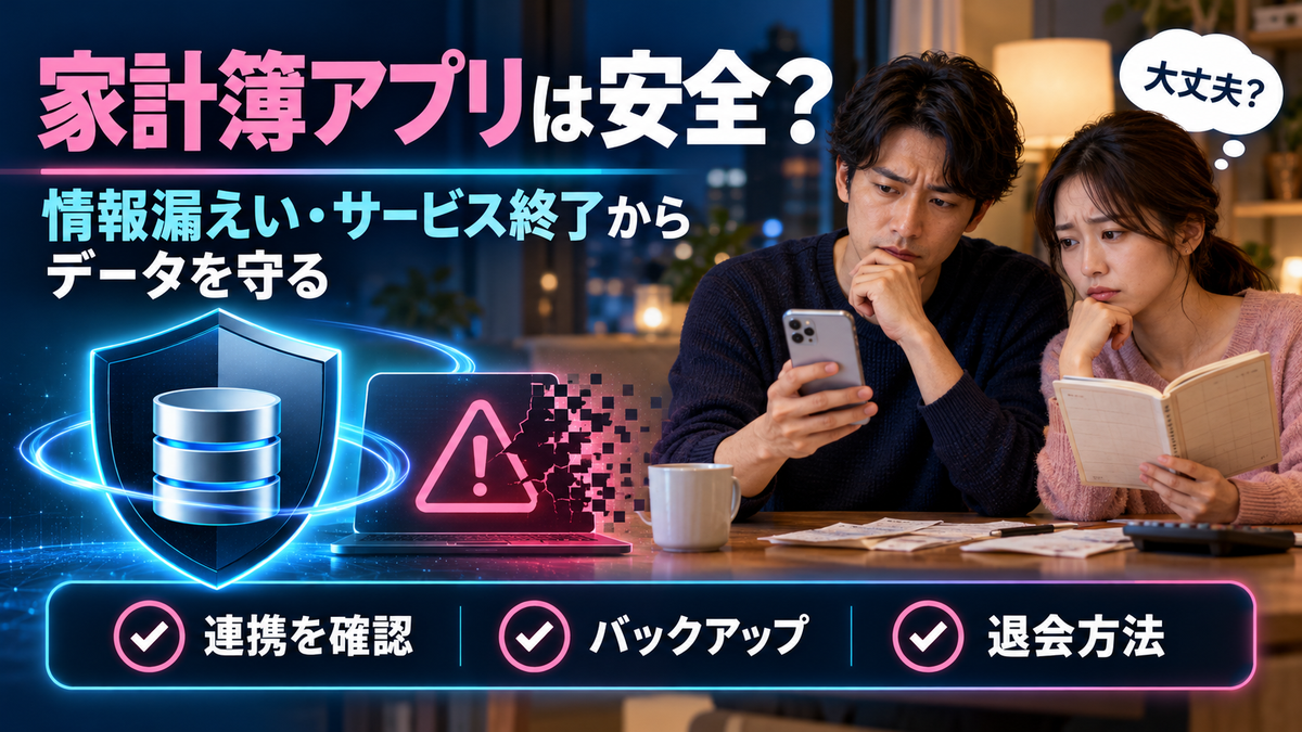 家計簿アプリは安全？情報漏えいやサービス終了の実例と、データを守る対策