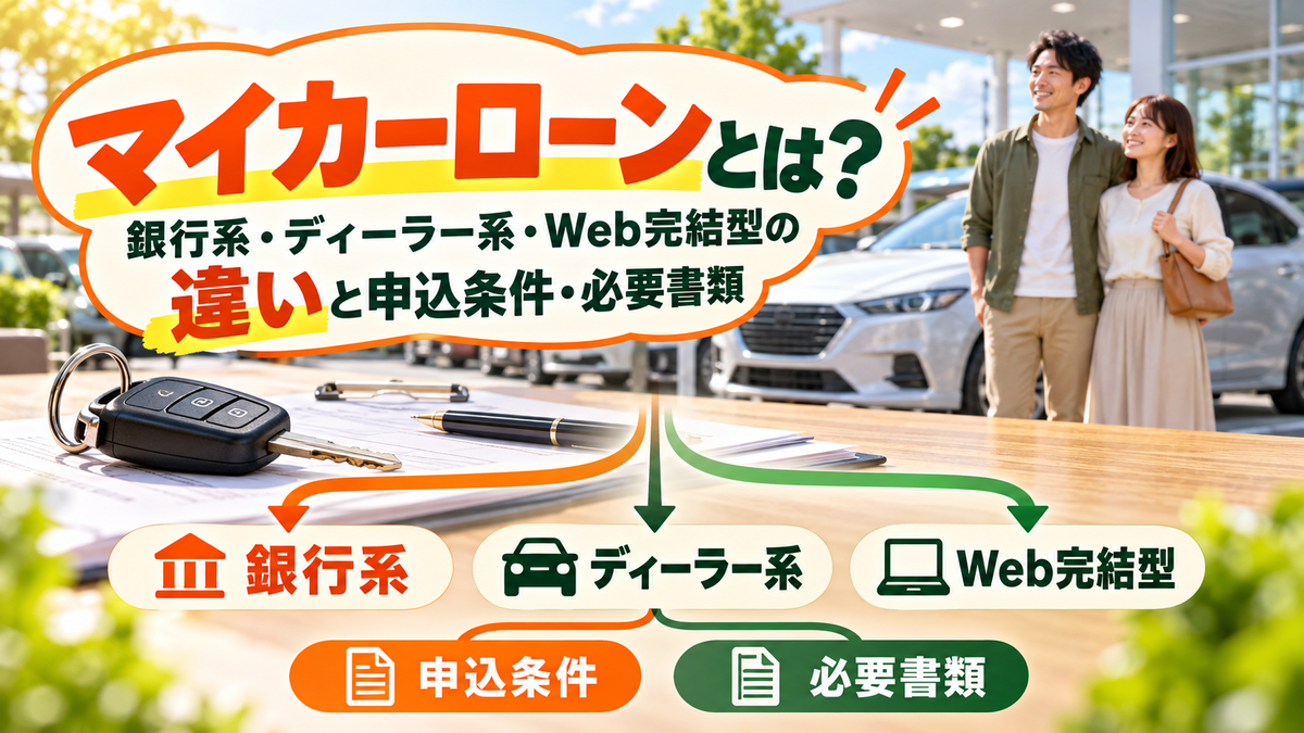 マイカーローンとは？銀行系・ディーラー系・Web完結型の違いと申込条件・必要書類