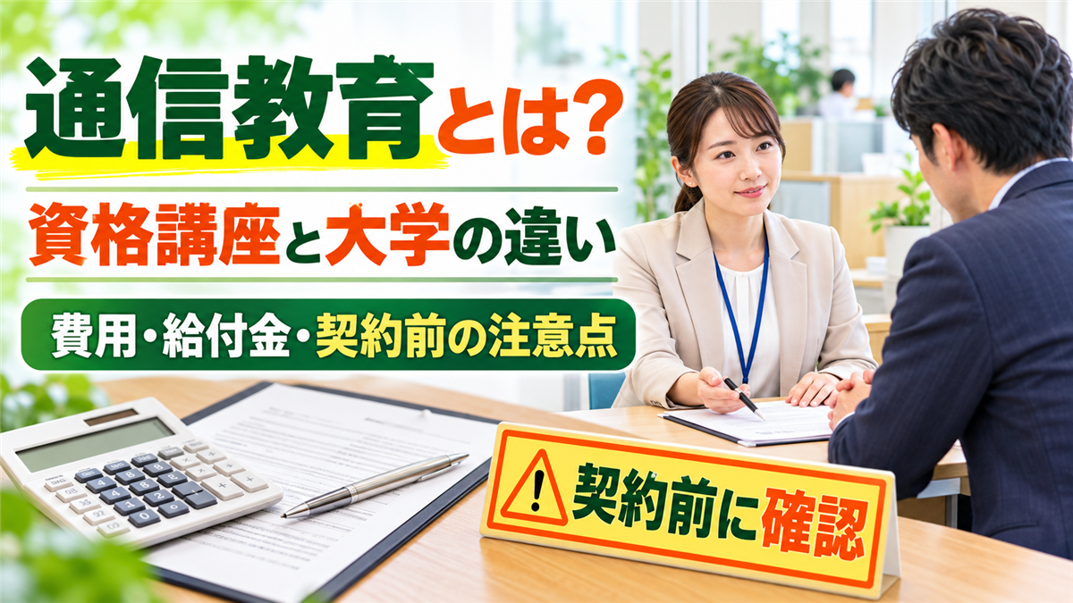 通信教育とは?資格講座と大学の違い・費用・教育訓練給付金と契約前の注意点