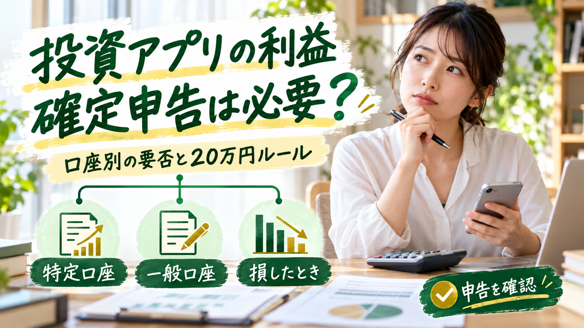 投資アプリの利益は確定申告が必要?口座別の要否と20万円ルール、損したときの申告