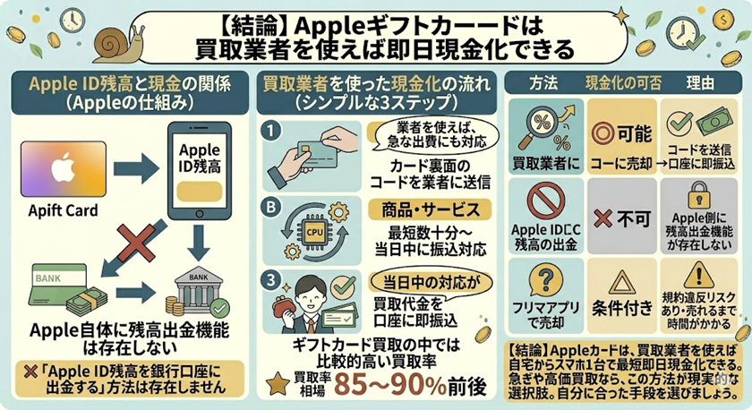 【結論】Appleギフトカードは買取業者を使えば即日現金化できる