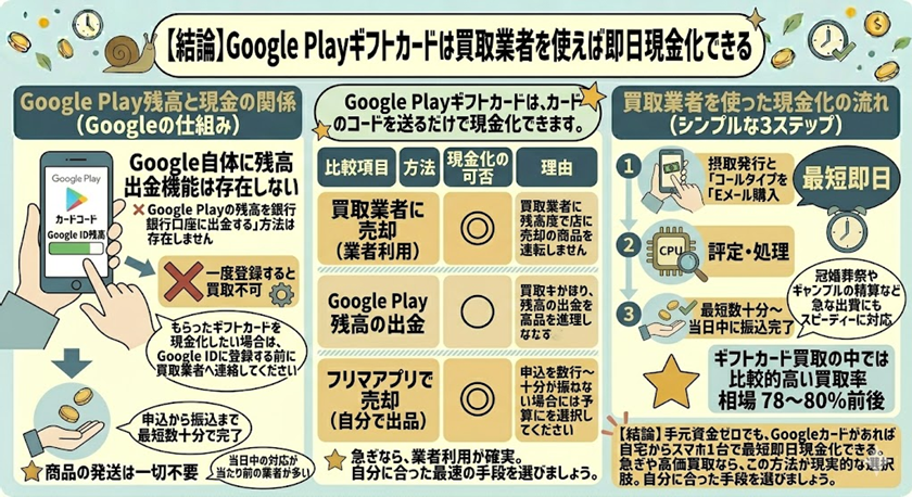 【結論】Google Playギフトカードは買取業者を使えば即日現金化できる