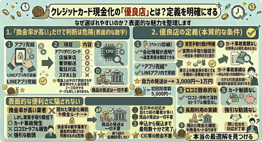 クレジットカード現金化の「優良店」とは？定義を明確にする