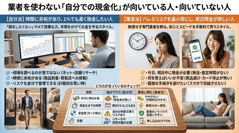 業者を使わない「自分での現金化」が向いている人・向いていない人