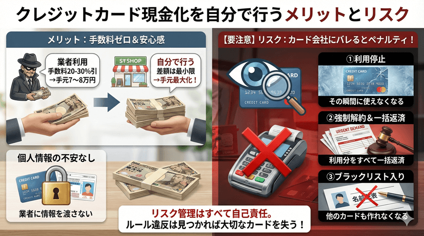 クレジットカード現金化を自分で行うメリットとリスク